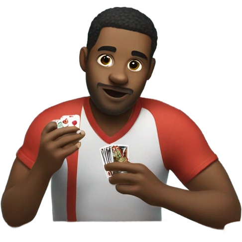 A man gambling and petting his cat eating wings emoji