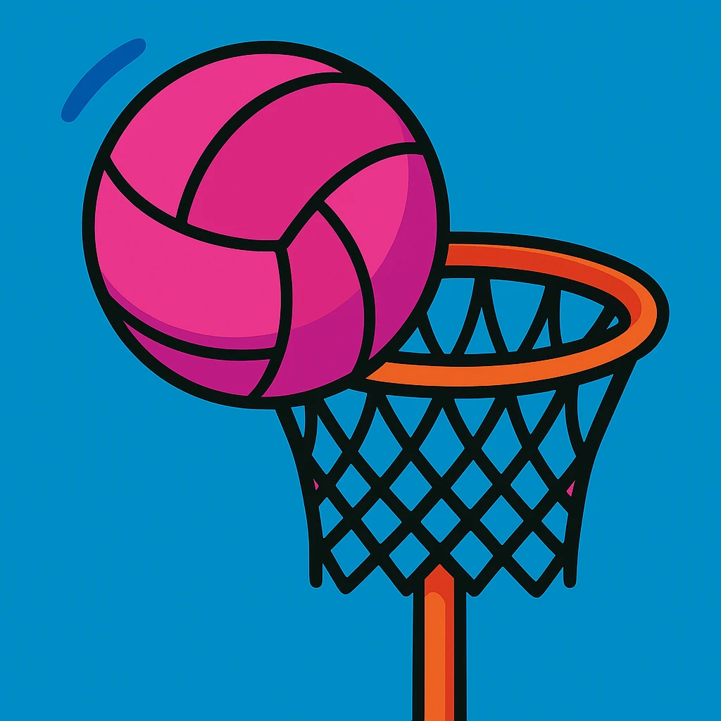 Change the netball to pink, keep the vibrant toon style with the hoop clear and vibrant. emoji