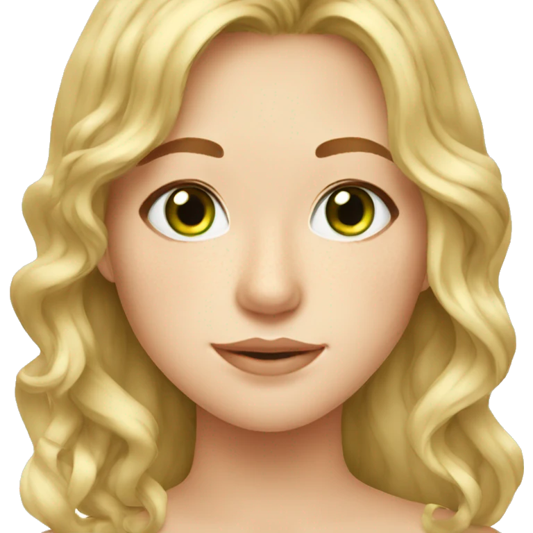 blonde teenager, freckle, green eyes, medium long wavy hair emoji