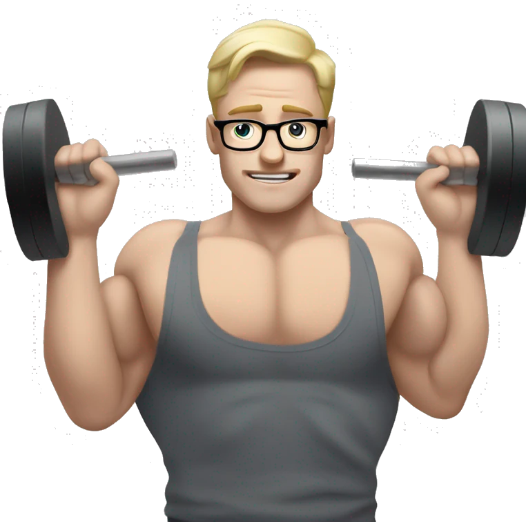 Pale guy with glasses doing benchpress workout emoji