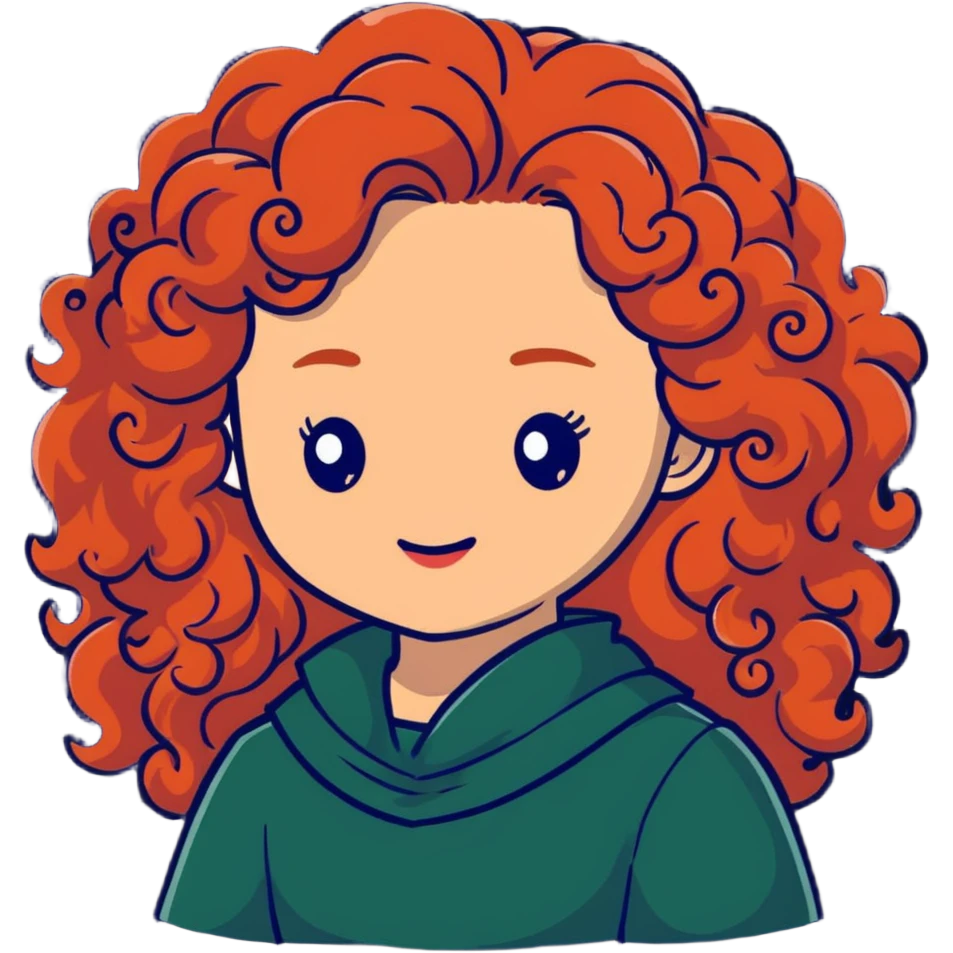 Merida from Brave with extremely long wild curly red hair and face completely covered with freckles emoji