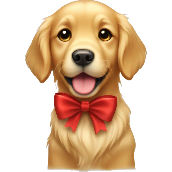 Cute golden retriever with a red bow emoji