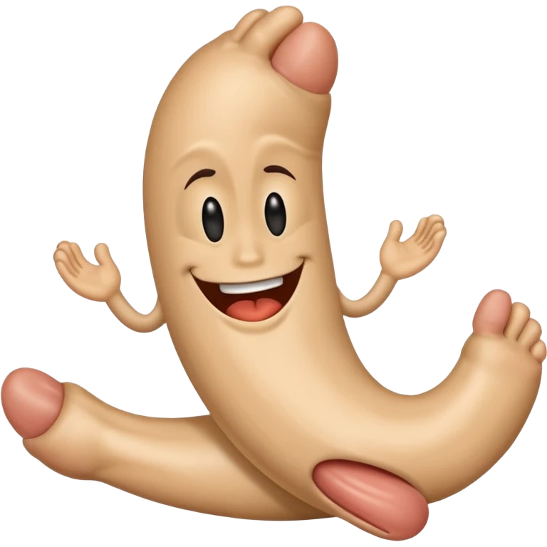 a penil with a mad smile face and has human feet emoji