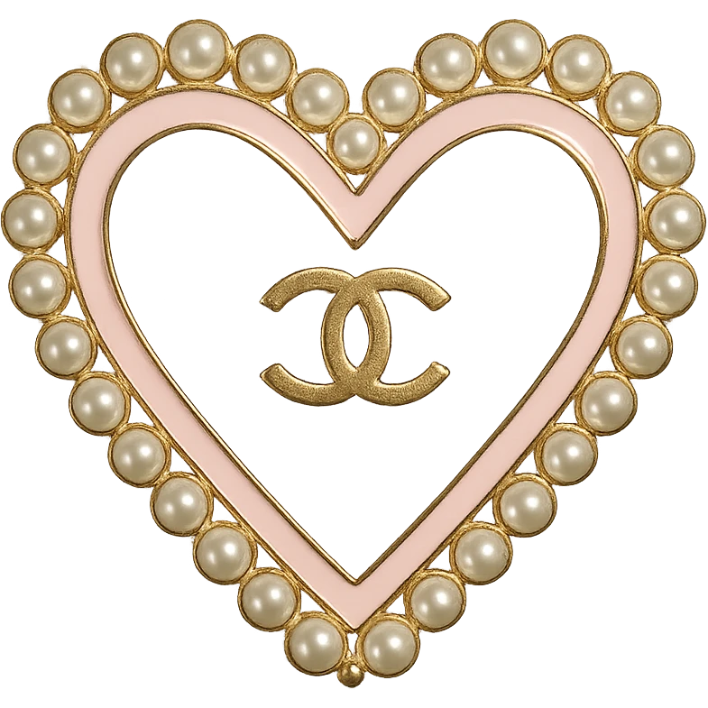  only the elegant heart with pearls and gold Chanel logo,  with no background. black pink,  emoji