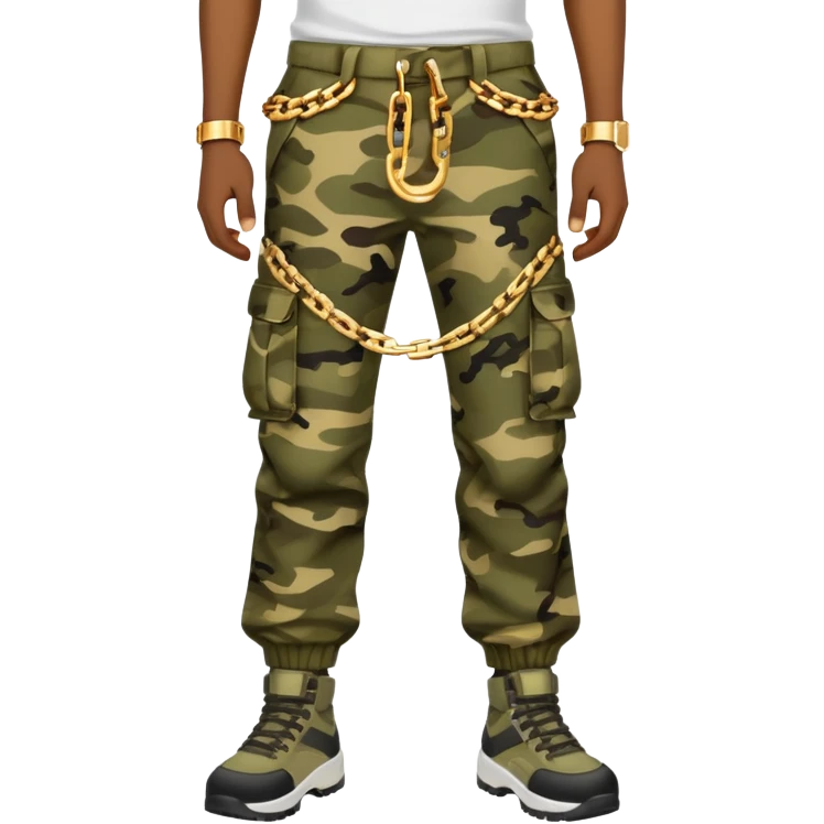 Khaki camo cargo pants with gold chains emoji