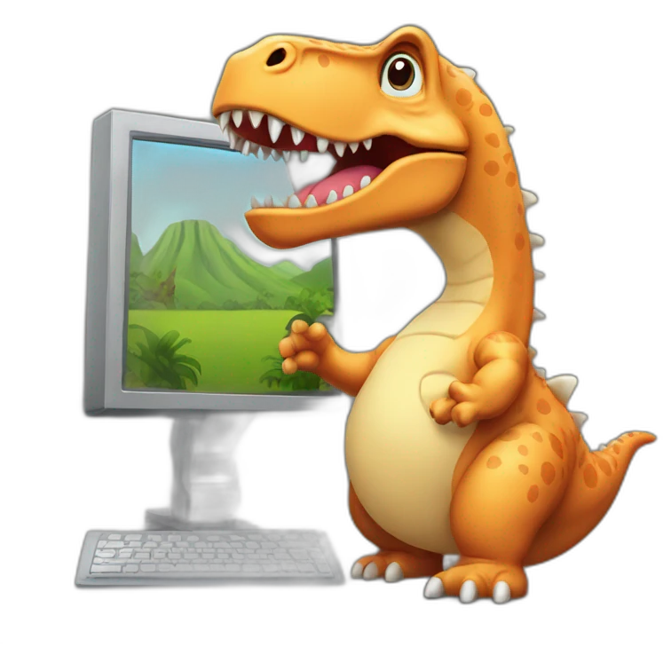 dino with computer emoji