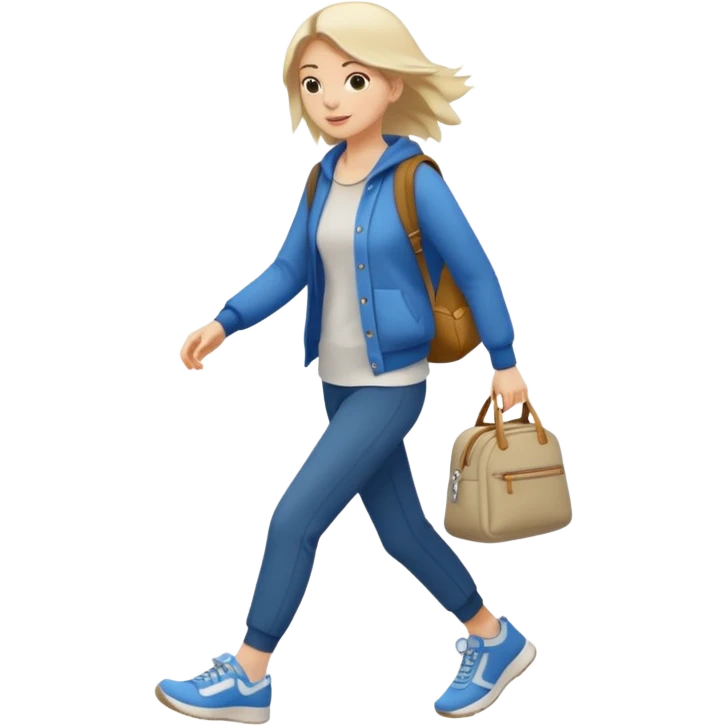 iOS emoji style - a woman in casual clothes and wearing trainers. Walking quickly. She does not have a bag or backpack.

 emoji