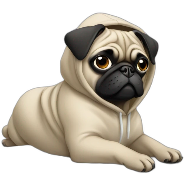 Pug using laptop wearing a hoodie emoji