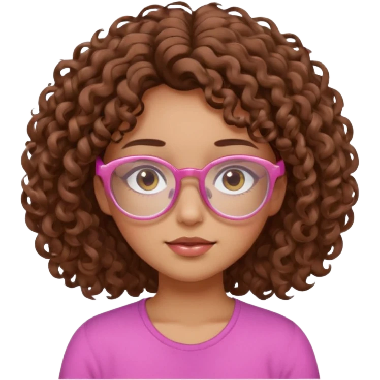 Curly brown haired girl with brown eyes, transparent-pink glasses frames, sleepy, slightly tan skin emoji