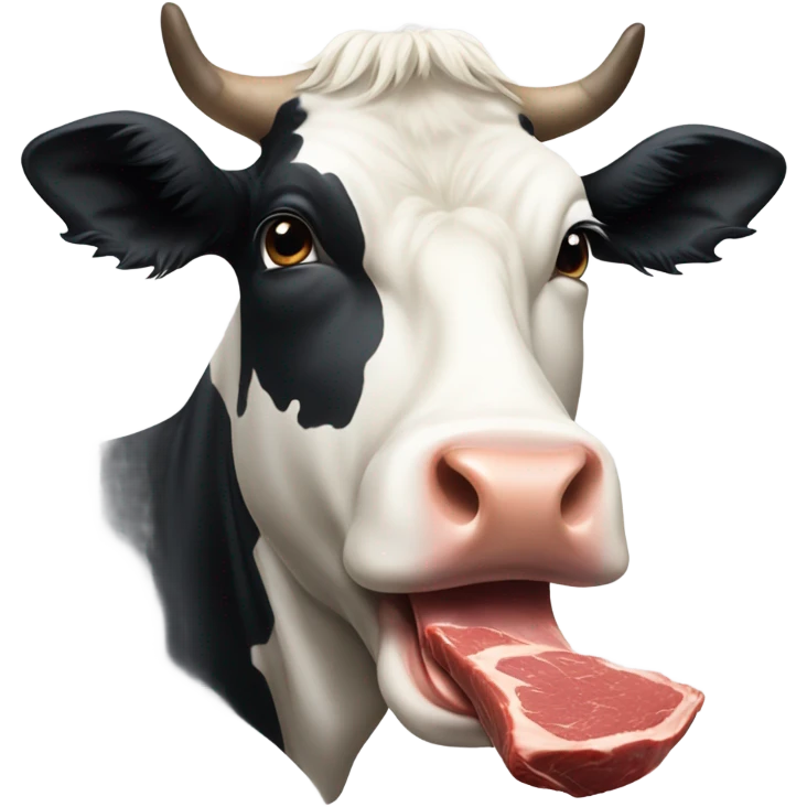 A cow eating meat emoji