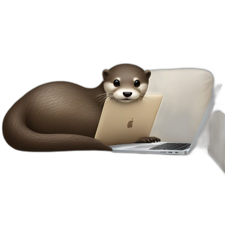female otter's back against a pillow and use a macbook emoji