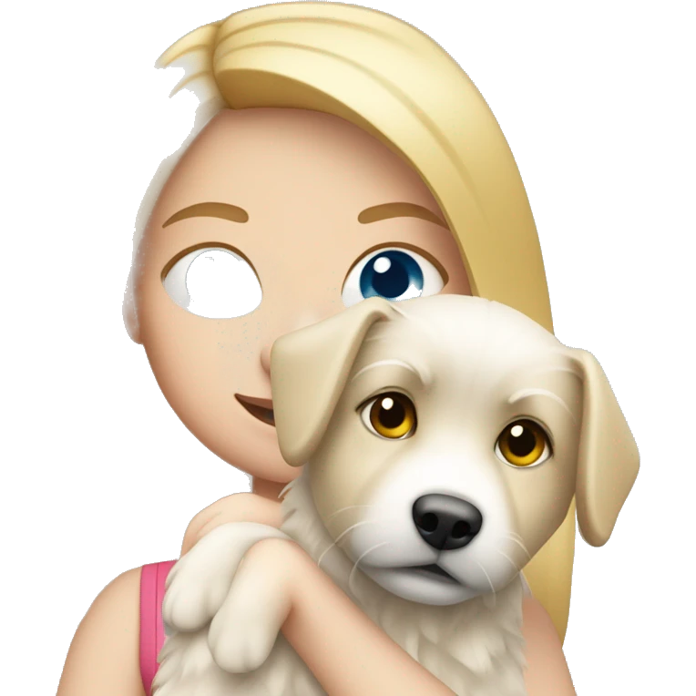 Blonde girl blue eyes holding spitz  emoji