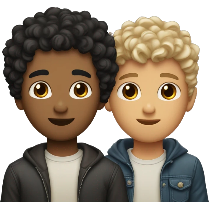 a mulatto boy with small curly black hair with hearts on his eyes who falls in love with a light haired boy with small straight hair with wavy bangs emoji