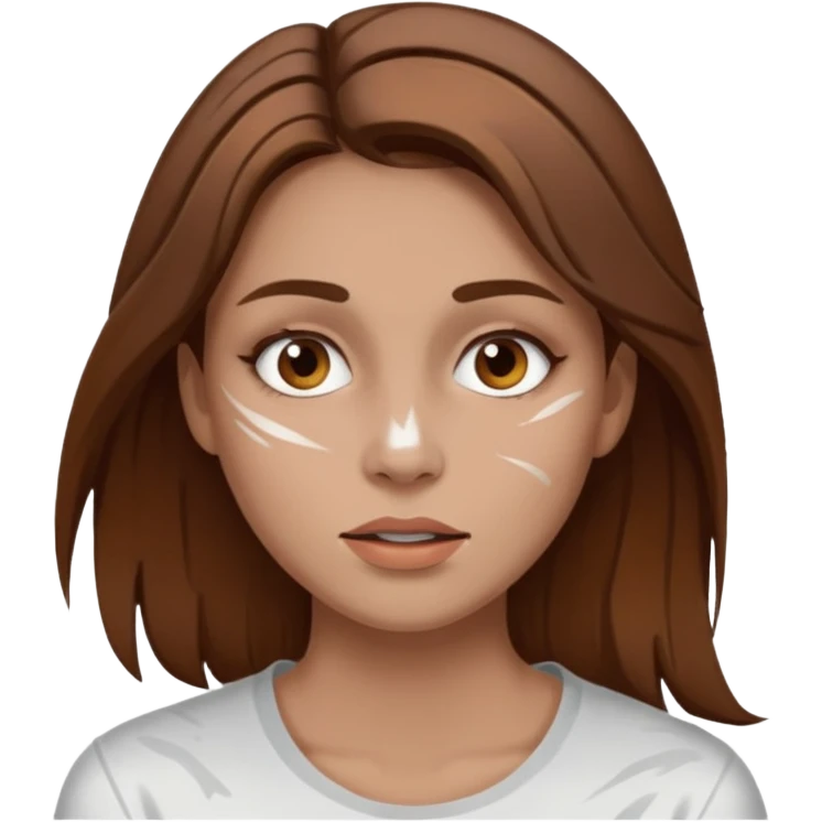 Brown hair woman, white paint in face emoji