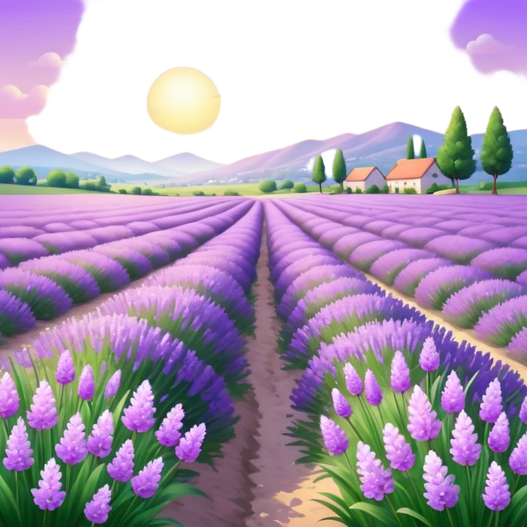 Shiny beautiful glossy purply pastel whitish light sparkly glittery sunny bright lavender lilac flower fields aesthetic scenery grass field cottagecore pastelcore lavendercore realistic real life photo collage image  emoji