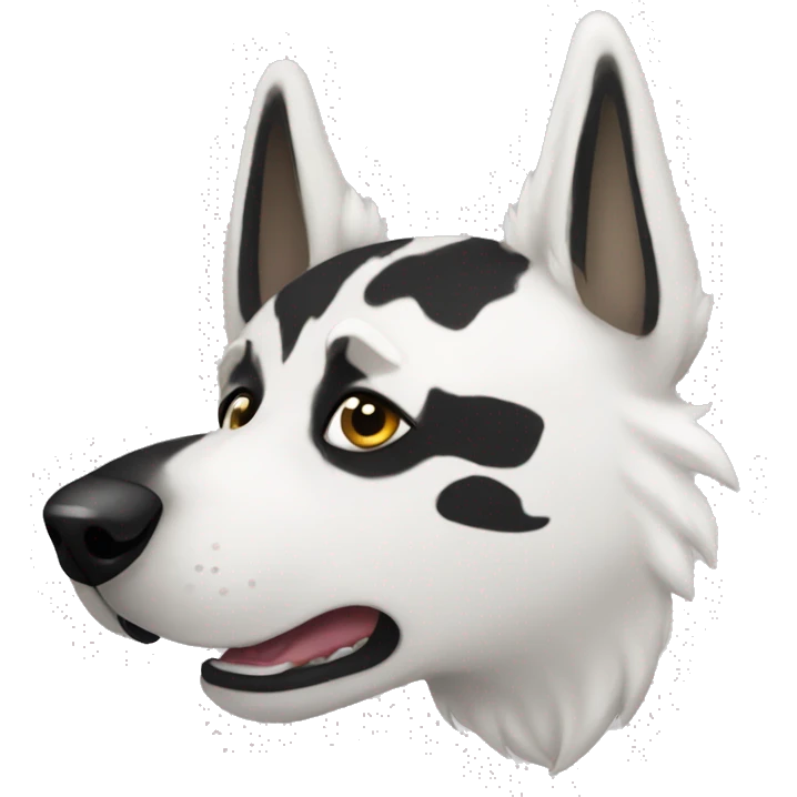 White German shepherd with a black thunderbolt on its side emoji