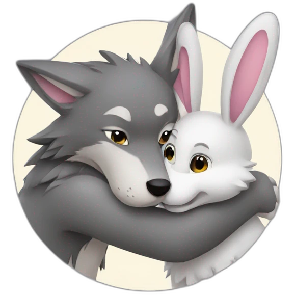 Wolf and rabbit hugging emoji