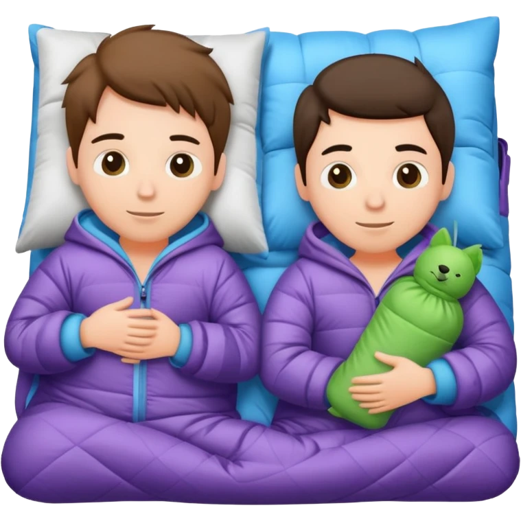 two friends in pajamas with a sleeping bag, sleepover theme emoji