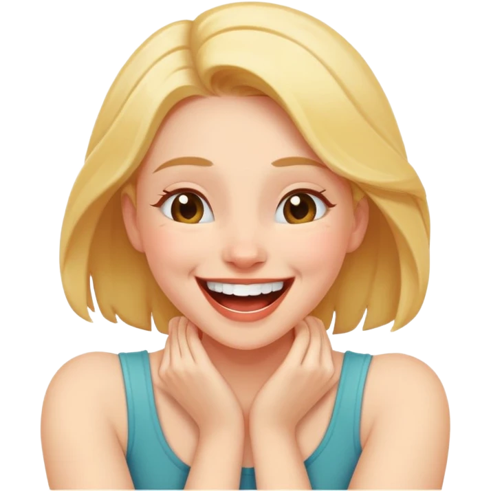 a girl with her arms around her neck laughing emoji