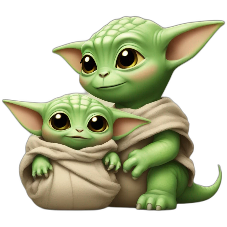 Baby dino with baby yoda emoji