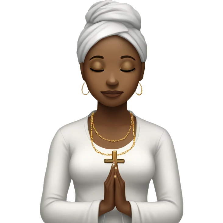 Black woman praying with cross necklace in hands emoji
