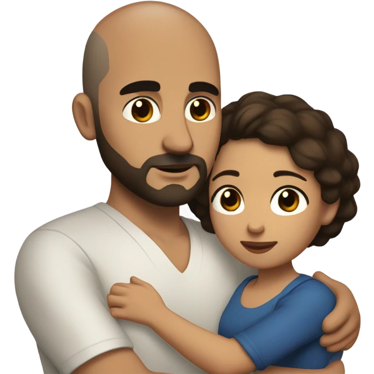 Comforting hug from brunette Puerto Rican with dark brown eyes to short, bald man with brown eyes and a beard emoji