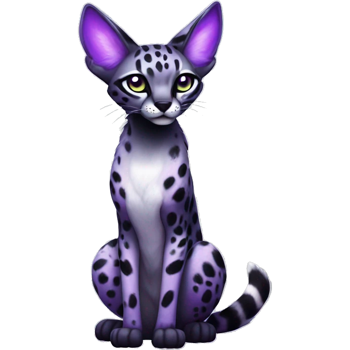 Kawaii Cute Edgy Black Purple White ethereal Serval-Fionbri-Vernid full body emoji