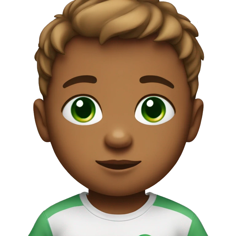 baby boy with green eyes wearing a t-shirt with a teddy bear on it emoji