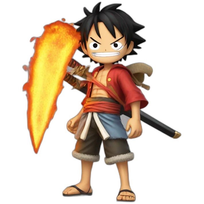 luffy with fire katana and gear5 emoji