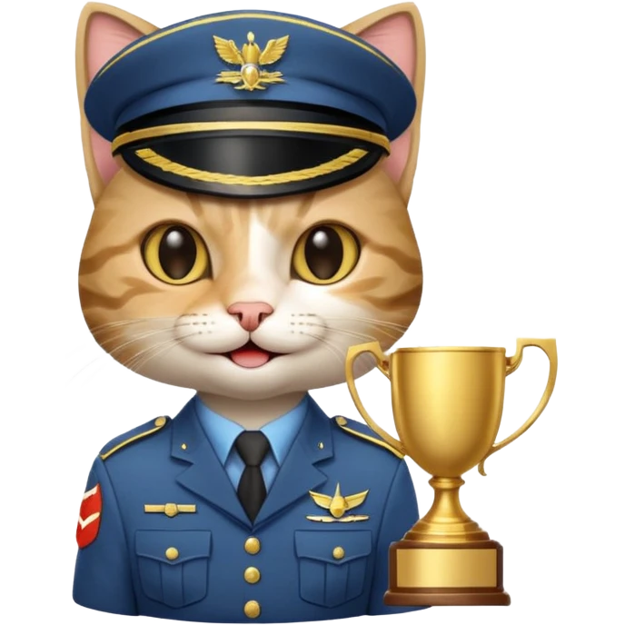 happy soldier cat with a trophy emoji