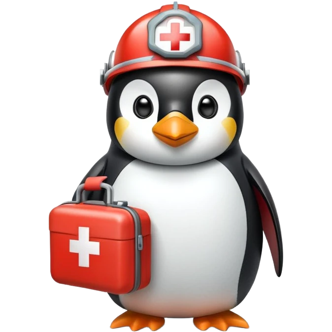 penguin medic with first aid kit and helmet emoji