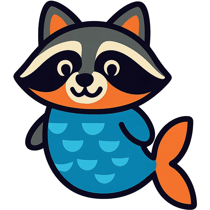 cute raccoon with fish-like body emoji