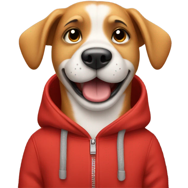 Dog wearing a red sweatshirt giving a thumbs up with a smile on its face  emoji
