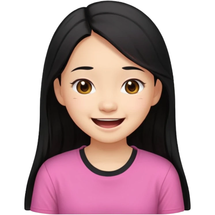 a girl genuinely feeling happy so so so much laughing so hard with her eyes folded long black hair asian girl on a pink shirt emoji