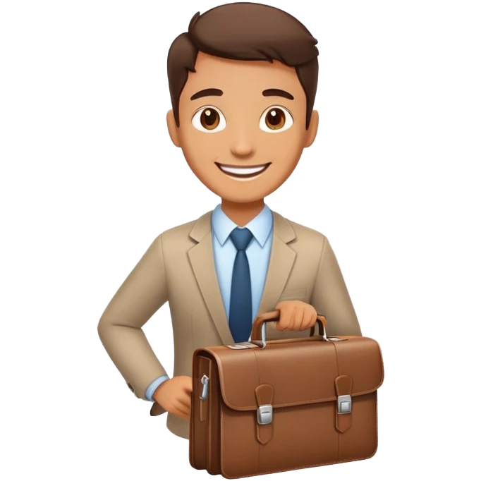 happy smiling office worker with a briefcase, cheerful face emoji