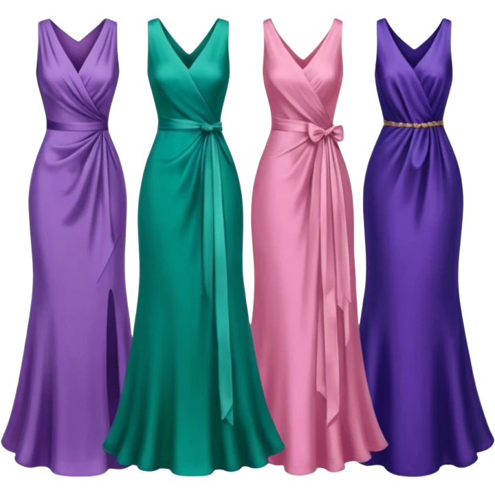 4 dresses one purple dress one pink dress one blue dress and one green dress emoji