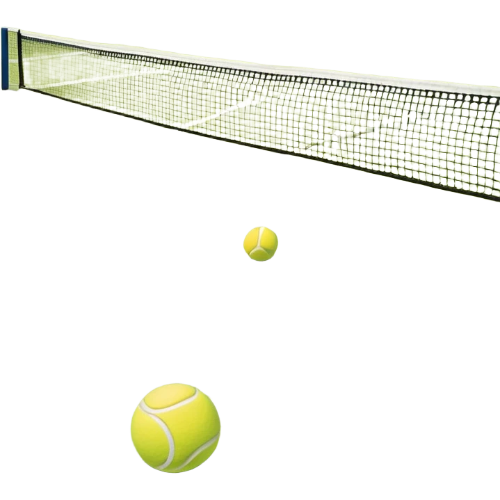 A tennis court with perfectly marked lines and a tennis ball resting near the baseline. The scene highlights the open space of the court, with a net dividing the two sides, capturing the focus and athleticism of the sport. emoji