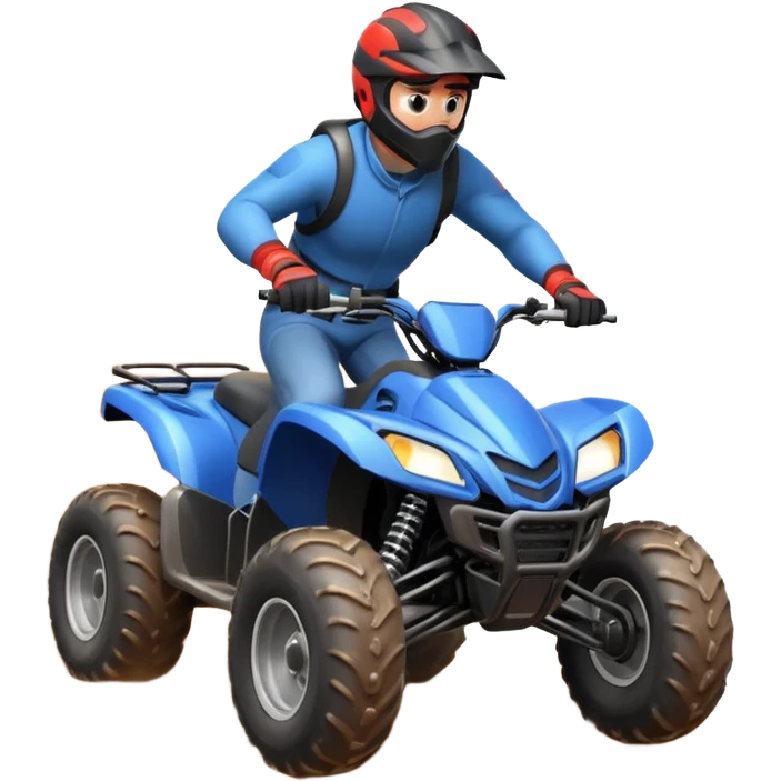 man riding an ATV, dynamic action pose, off-road vehicle, dust trail, 3D cartoon, mobile game icon style, clean background, no text, no watermark

 emoji