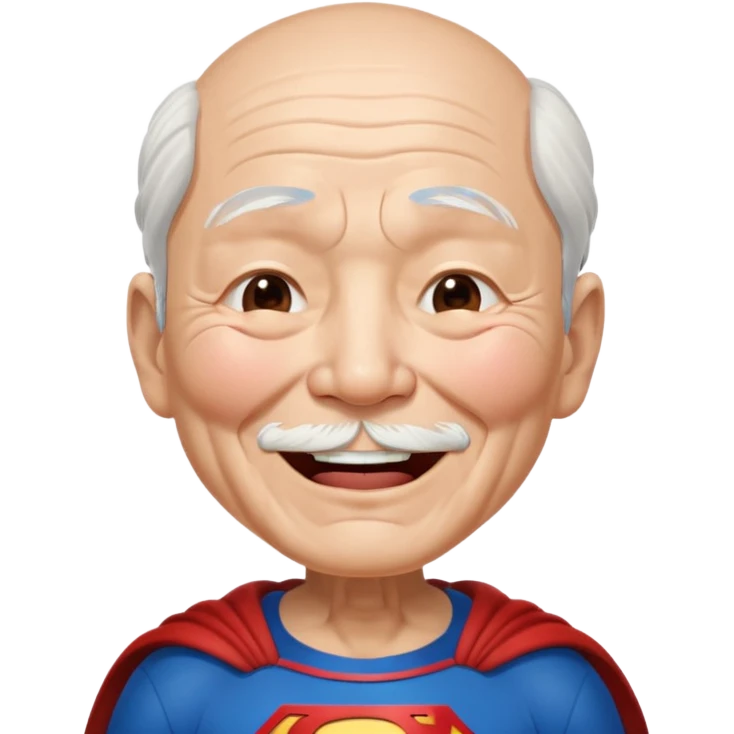 Chinese elderly dressed as Superman laughing exeedingly with closed eyes and tear drops emoji