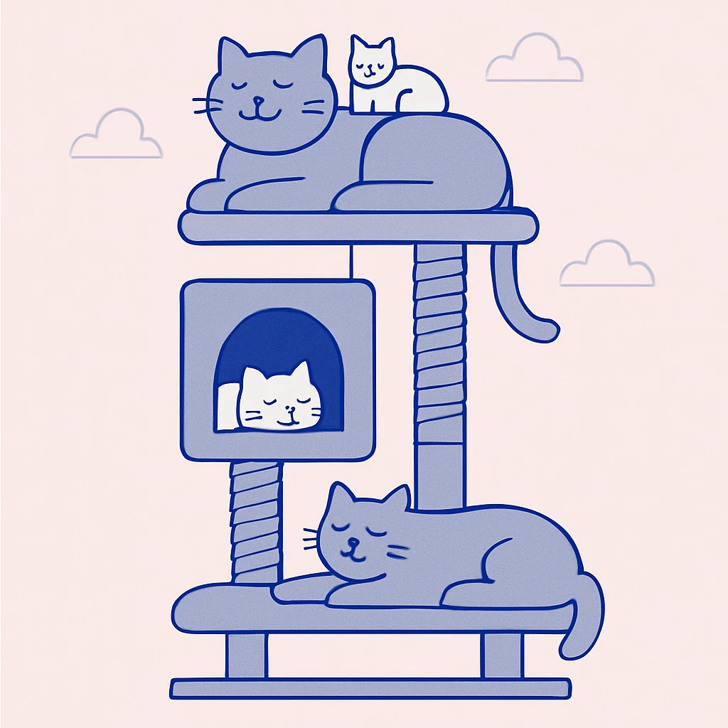 cats relaxing in a vertical playhouse emoji