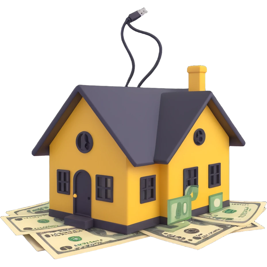 extension cable with a money sign and a house together, alternate arrangement emoji