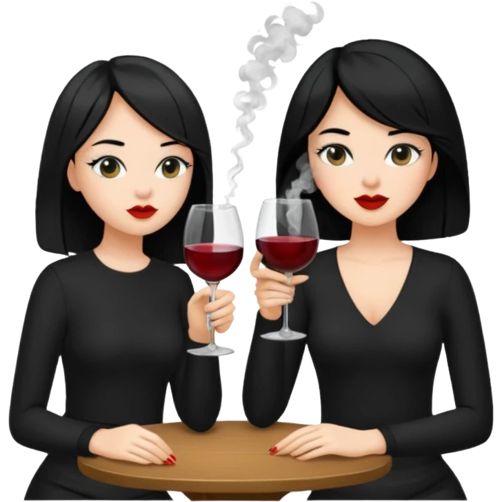 2 girls in black 1 smoking and other girl drinking wine both black hair  emoji