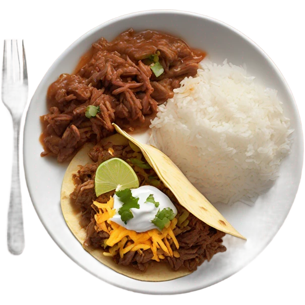 Cheesy shredded beef Birria tacos on a white plate with consome and rice on the side emoji
