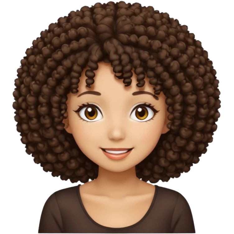 Naturally tan skin girl short darkBrown curly afro hrown eyes gyaru smiling closed mouth cute emoji