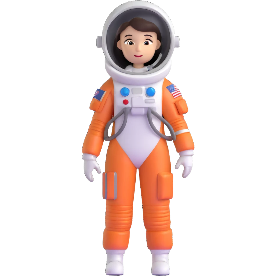 female cosmonaut in full length, standing, space suit, woman astronaut emoji