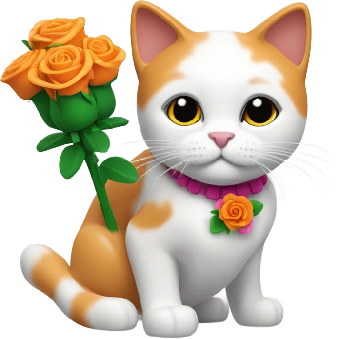 Orange and White Cat with White Face smelling Lego Roses emoji