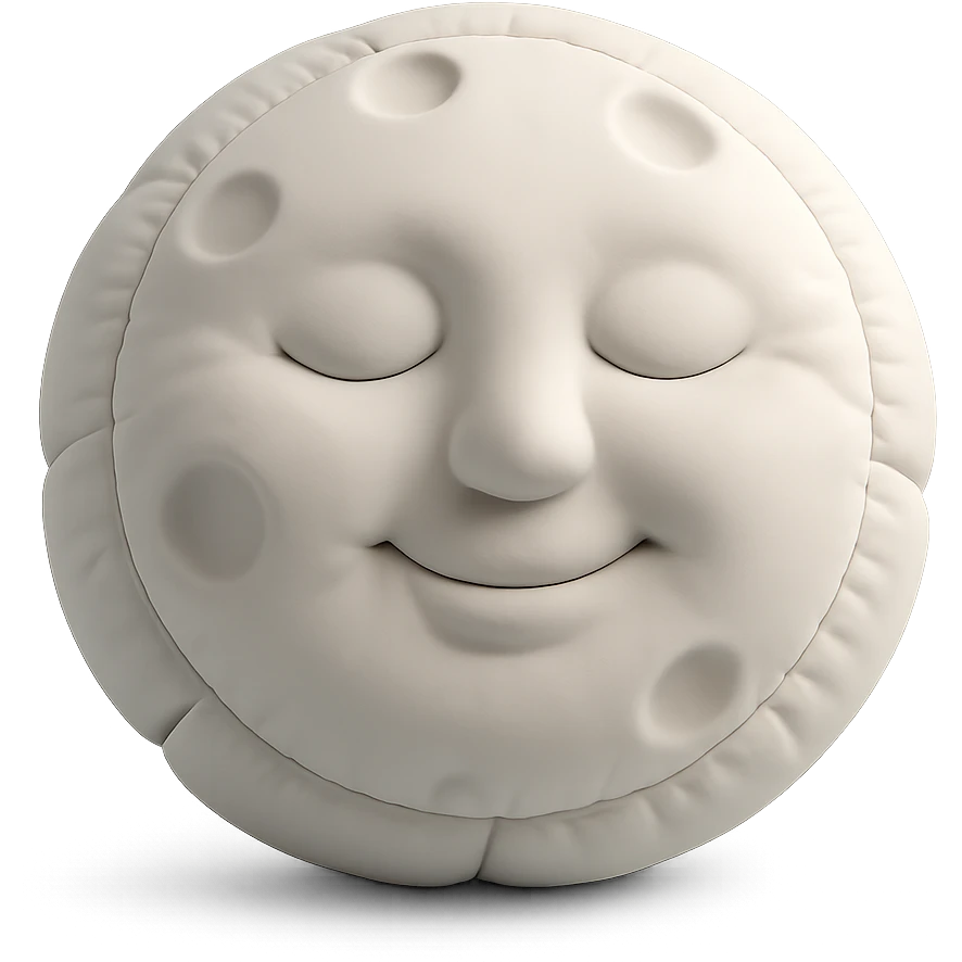 full moon with a gentle face, cozy and rounded, cushion style emoji