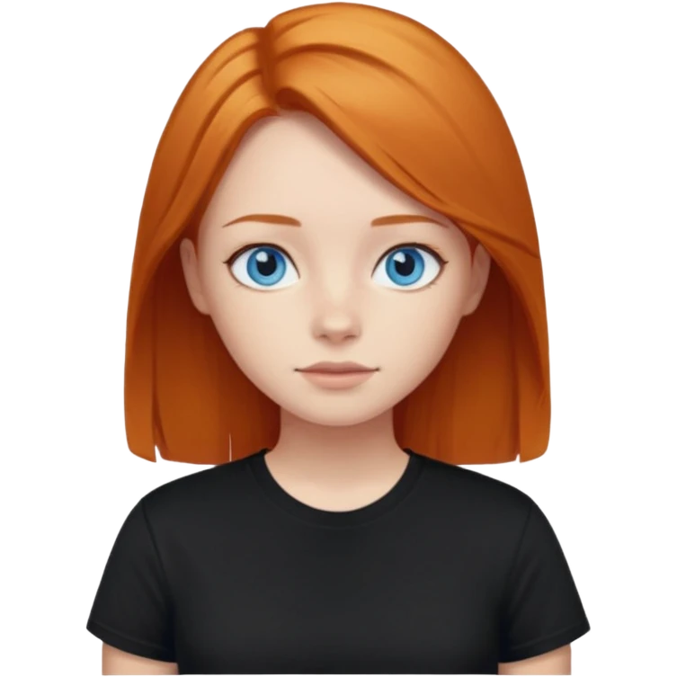Blue eyes,ginger medium straight hair, black t-shirt girl emoji