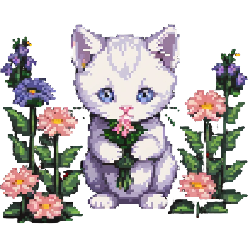 Kitten smells flowers emoji