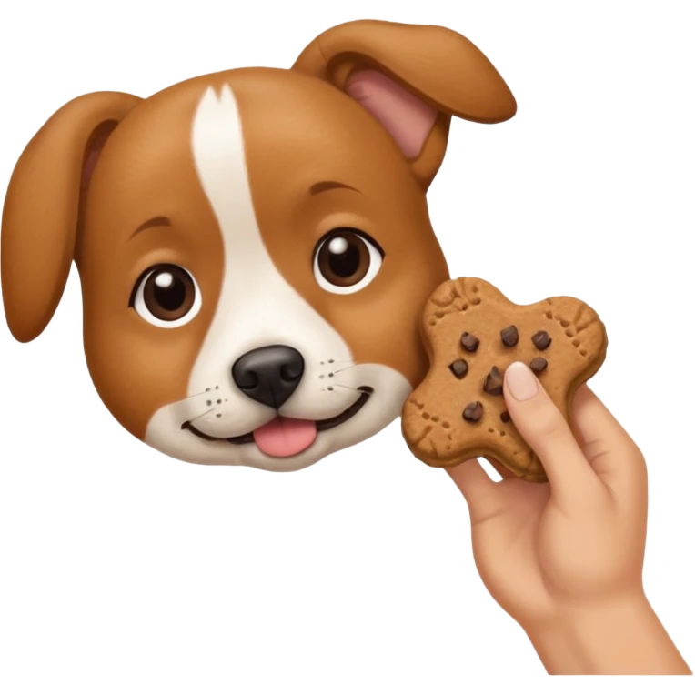 trainer hand holding a treat in front of a dog emoji